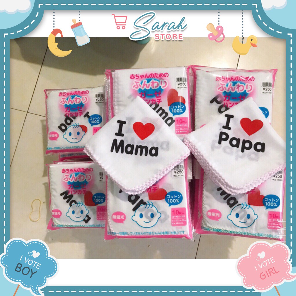 Sét 10 Khăn Xô Sữa Xuất Nhật I Love Papa/Mama 2 Lớp