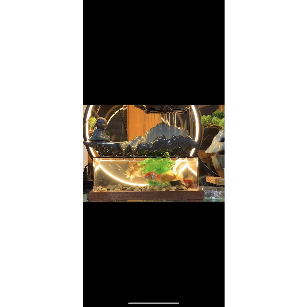 thác nước phong thủy kết hợp bể cả. bể cá tiểu cảnh phong thủy cao cấp