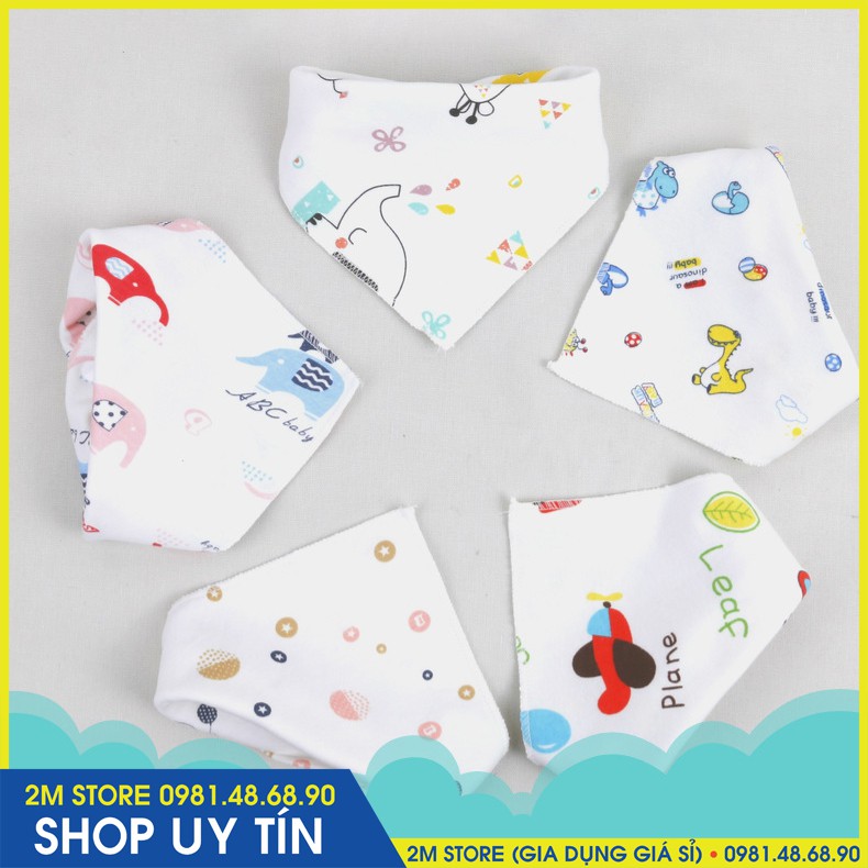 (HÀNG LOẠI 1) Khăn Yếm Tam Giác Cotton 2 Lớp Có Cúc Bấm Cho Bé