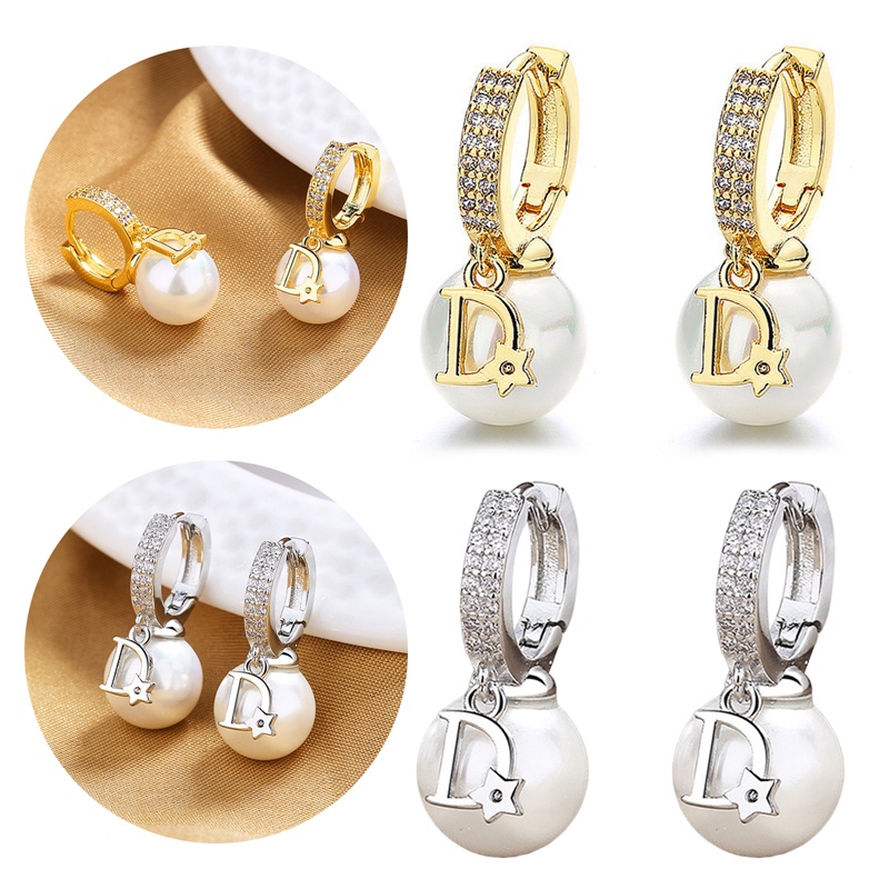 Bông Tai Đính Ngọc Trai Và Kim Cương Giả Cao Cấp Thời Trang Dành Cho Nữ