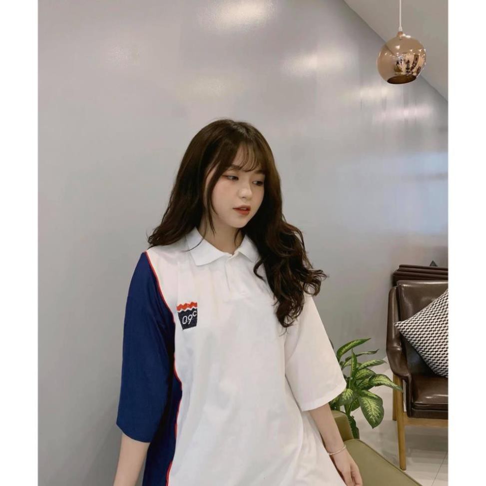 [SIÊU SALE] Áo polo nữ tay lỡ form rộng 🎀 Áo polo trắng phối tay hình thêu ulzzang unisex  ྇ ◦