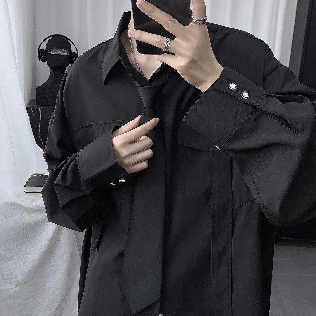 Áo Sơ Mi Nam Dài Tay Màu Tối Phong Cách Hàn Quốc