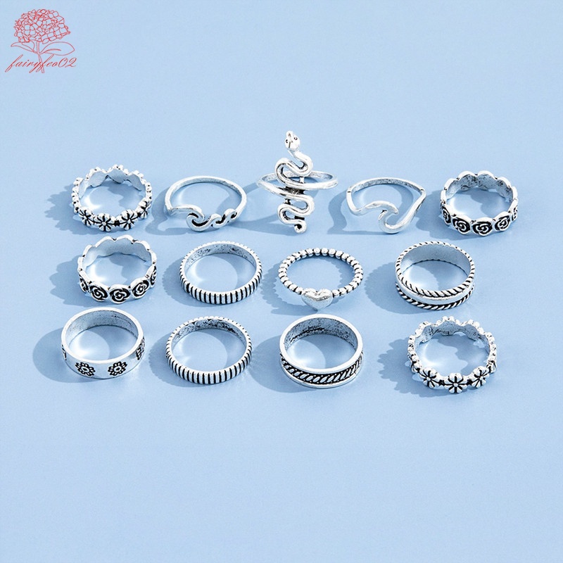 Set 13 Nhẫn Bạc Gợn Sóng Phong Cách Cổ Điển Cho Nữ