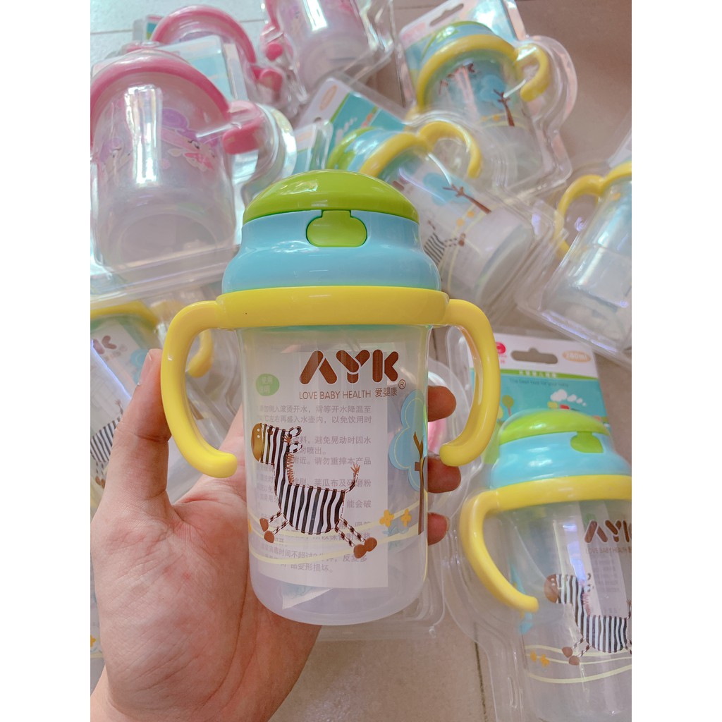 Bình nước tay cầm có vòi hút chống sặc AYK cho bé Loại 280ml