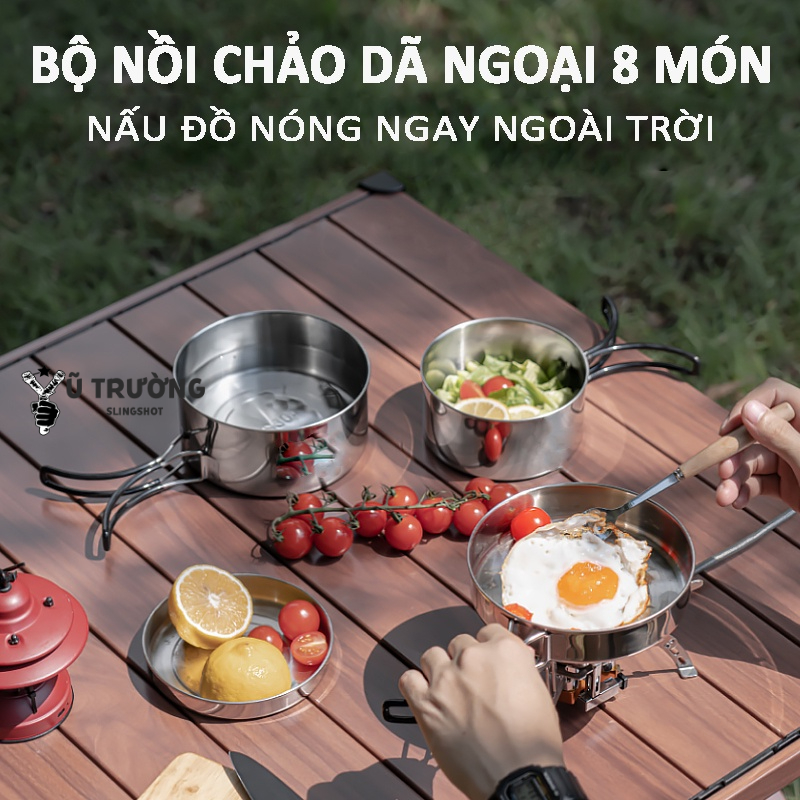 Bộ nồi chảo cốc hiệu CAMEL 8 món cắm trại gọn nhẹ xuất nhật [DCp2]