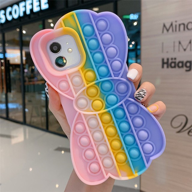 Vui nhộn Popit Fidget Toy Antistress Đồ chơi Push pop Bubble Rainbow Phone Case cho iPhone 12 11 Pro Max Mini 8 7 6s 6 Plus Đồ chơi giải tỏa căng thẳng Nắp đậy bằng silicon mềm Vỏ Push It Bubble Antistress Toys