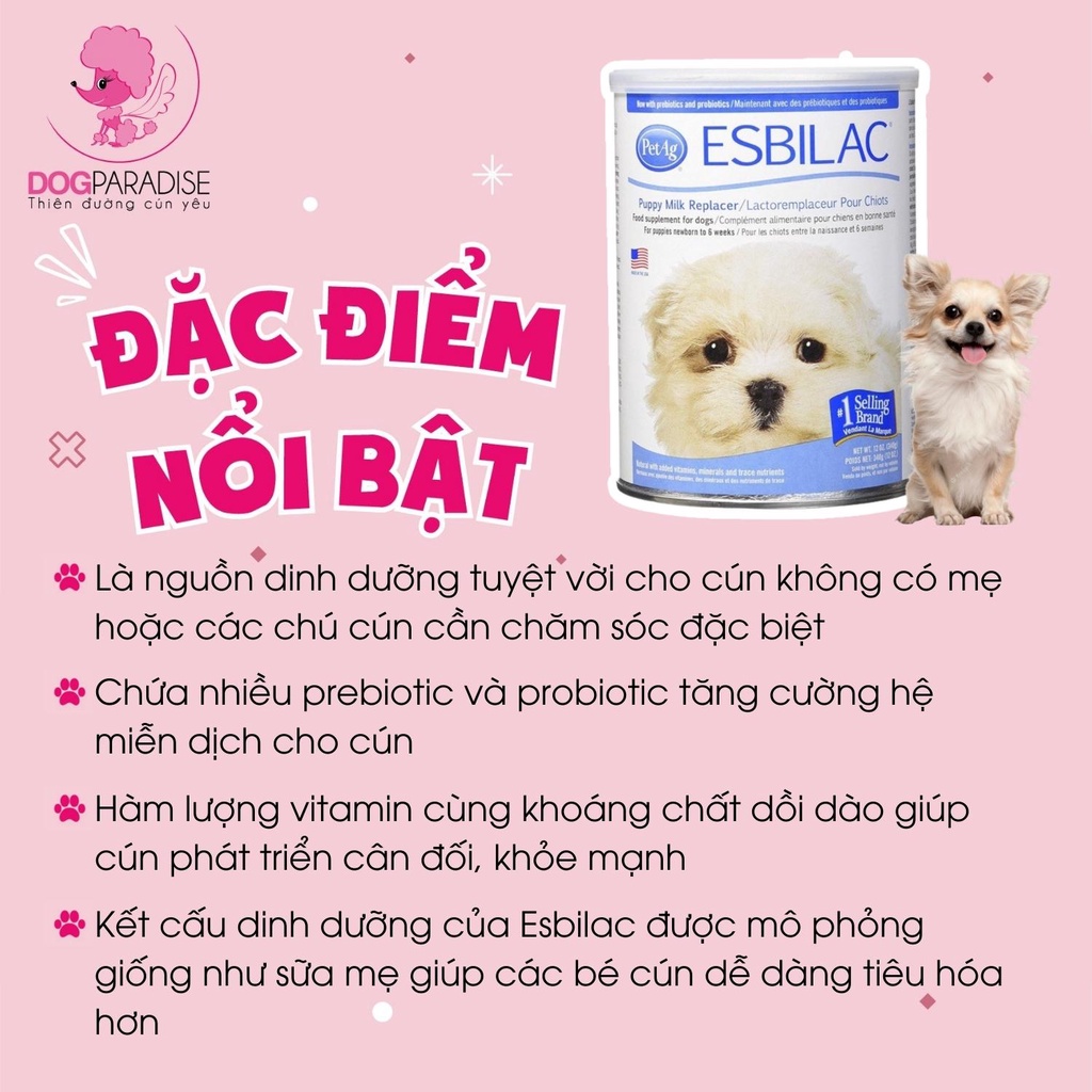 Sữa bột cho chó Esbilac bổ dưỡng thơm ngon dành cho chó con 340g - Dog Paradise