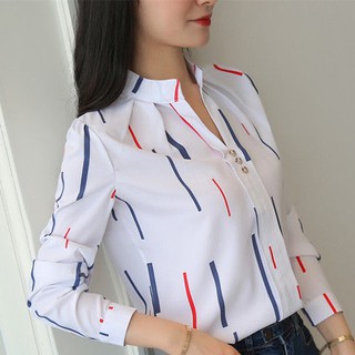 Áo Sơ Mi Tay Dài Cổ Đứng Họa Tiết Kẻ Sọc Phong Cách Âu Mỹ Thời Trang Cho Nữ 397