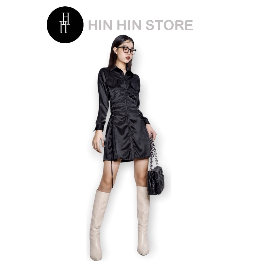 Đầm sơ mi tay dài đan dây HDT108 Hỉn Hỉn Store