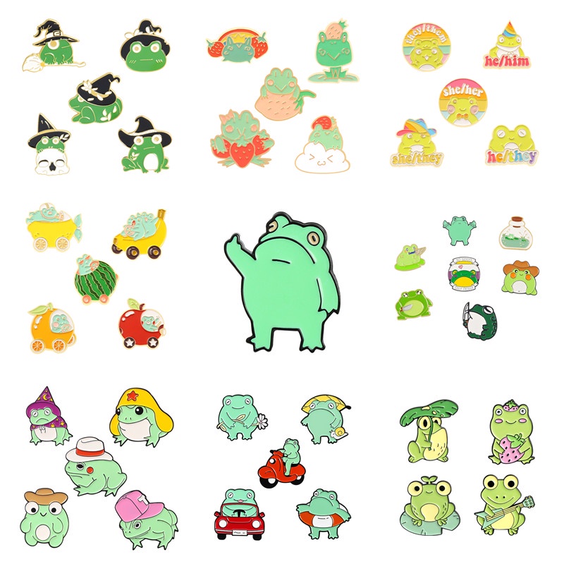 Ghim cài áo QIHE JEWELRY hình chú ếch hoạt hình ngộ nghĩnh