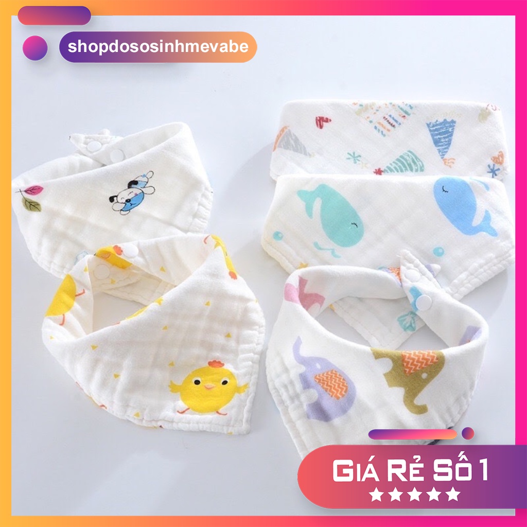 Set 5 Yếm xô nhăn KILUTA 6 lớp hình tam giác có cúc bấm / Khăn Yếm ăn cho bé yêu