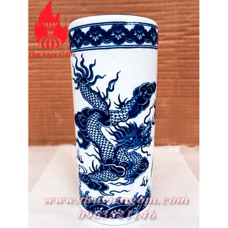 Ống hương rồng phượng men lam trắng chuẩn Gốm sứ Bát Tràng