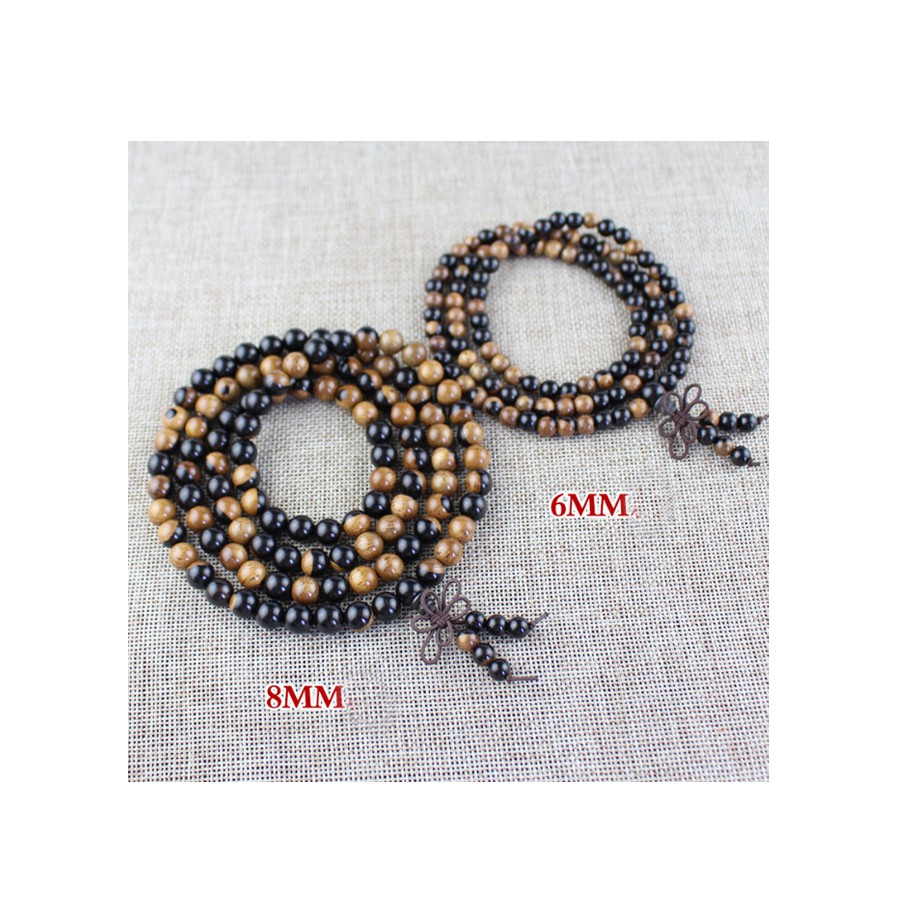 Vòng tay nam nữ gỗ 2 mầu tượng trưng âm dương 108 hạt 6- 8 ly VG12