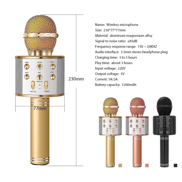Micro karaoke kết Nối Không Dây Bluetooth WS858 Chính Hãng