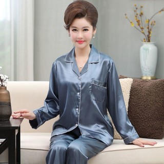 Bộ đồ ngủ lụa băng cho phụ nữ trung niên và cao tuổi Quần dài mô phỏng mùa xuân thu phù hợp với các bà mẹ phục v