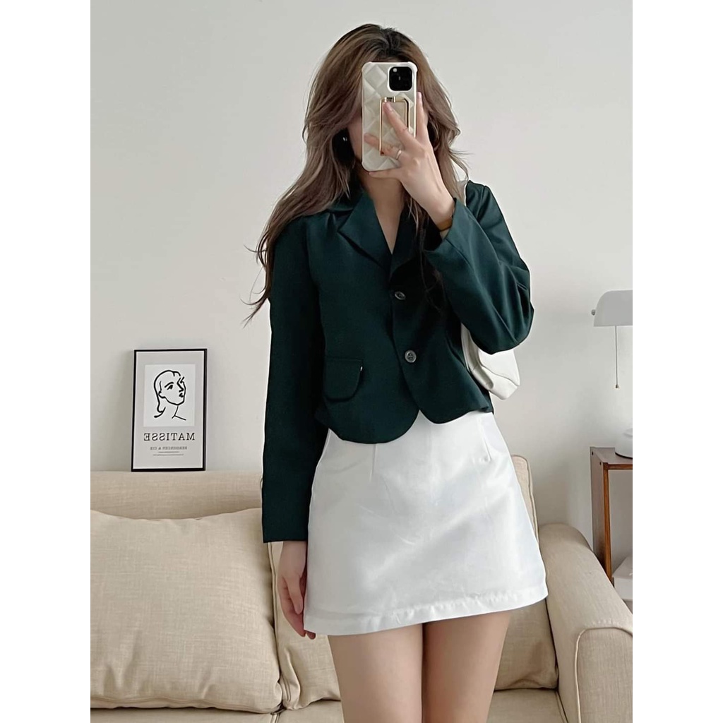 Áo Blazer Croptop Tay Dài 2 Lớp Nhiều Màu Phong Cách Hàn Quốc, Labibi