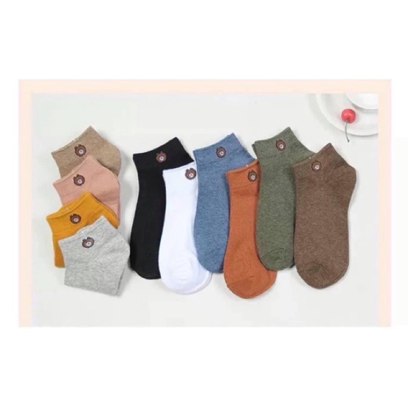 May Shop - Combo 10 đôi tất cổ ngắn họa tiết gấu tặng kèm túi đựng