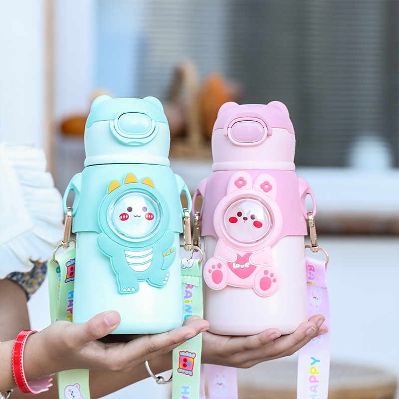Bình Nước Giữ Nhiệt Bằng Thép Không Gỉ 316 Có Nắp Đậy Và Búp Bê 3D Dành Cho Trẻ Em