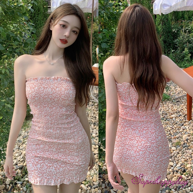 Đầm Chiffon Sát Nách Hở Vai In Họa Tiết Cho Nữ