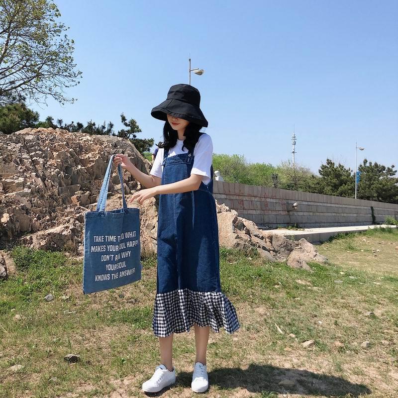 COZOK Váy Yếm Denim Dáng Rộng Thời Trang Hàn Quốc
