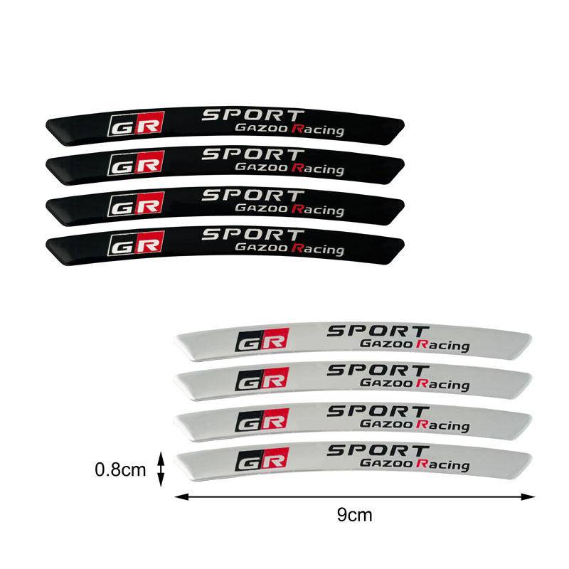 Set 4 Miếng Dán 3D Bằng Nhôm Trang Trí Trục Bánh Xe Hơi Toyota GR Sport Gazoo Racing C-HR RAV4 Mirai Avensis Prado Prius VVT-I 4WD