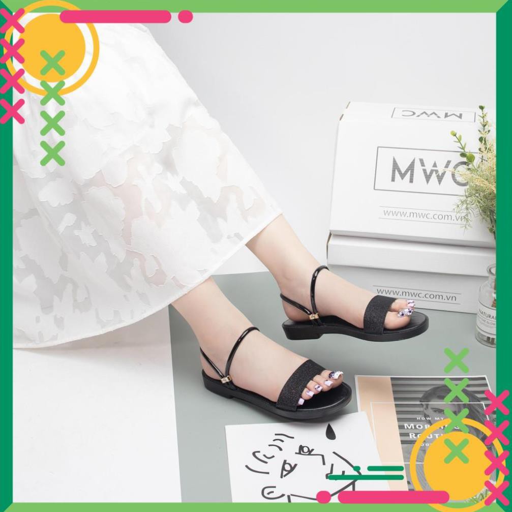 🌈FREESHIP🌈 Giày sandal nữ quai ngang kim tuyến đế bệt MWC NUSD- 2583