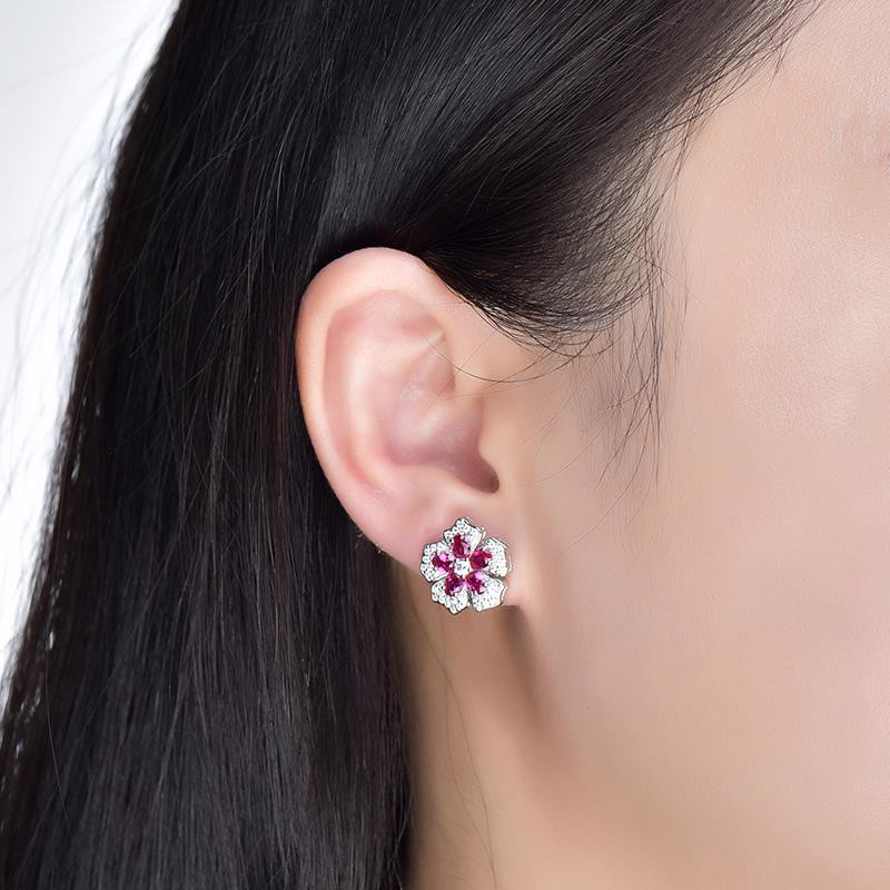 Bông Tai Bạc S925 Đính Đá Ruby Tự Nhiên