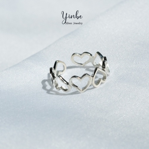 Nhẫn nữ bạc trái tim kết nhẫn đeo ngón út Yinbe Silver freesize có thể điều chỉnh