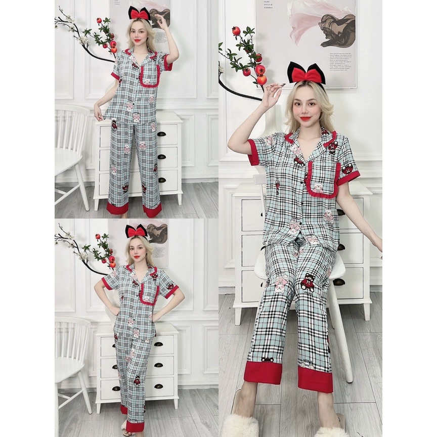 Pijama nữ tay ngắn quần dài lụa mango, đồ bộ mặc nhà siêu thoải mái lụa latin cao cấp mềm mịn mát tay giá rẻ free ship