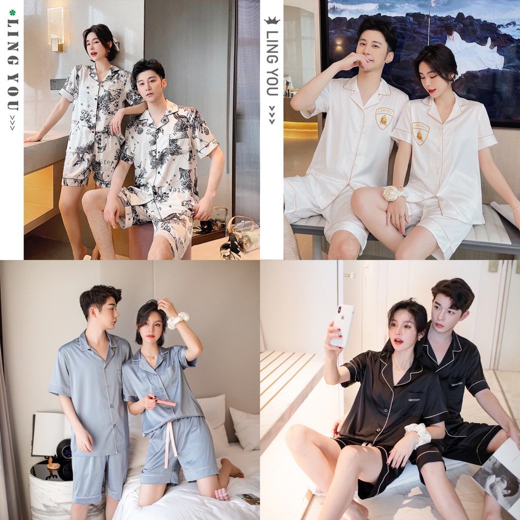 Đồ bộ Pyjamas áo cộc quần đùi cho các cặp đôi - Đồ mặc nhà chất lụa siêu mát