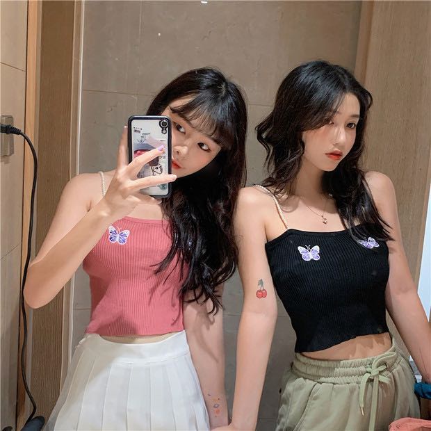 DUNEA Áo Dệt Kim Hai Dây In Hình Bướm Thời Trang Cho Nữ