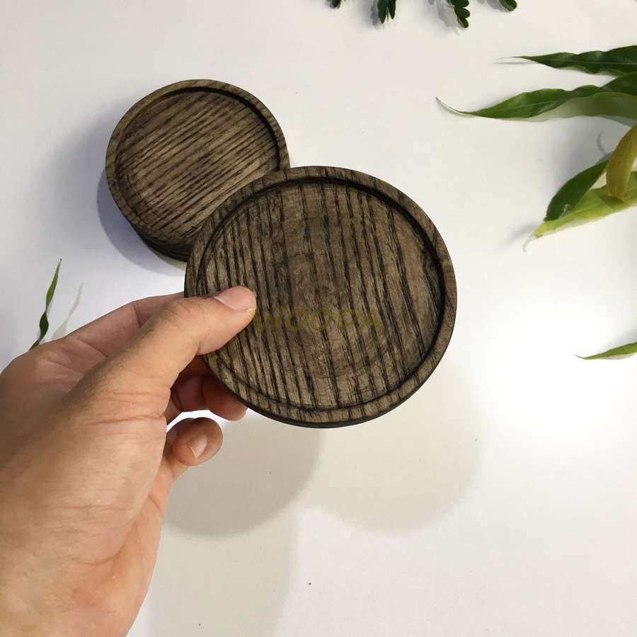 Lót ly tròn gỗ tự nhiên màu tối kích thước 10x10cm