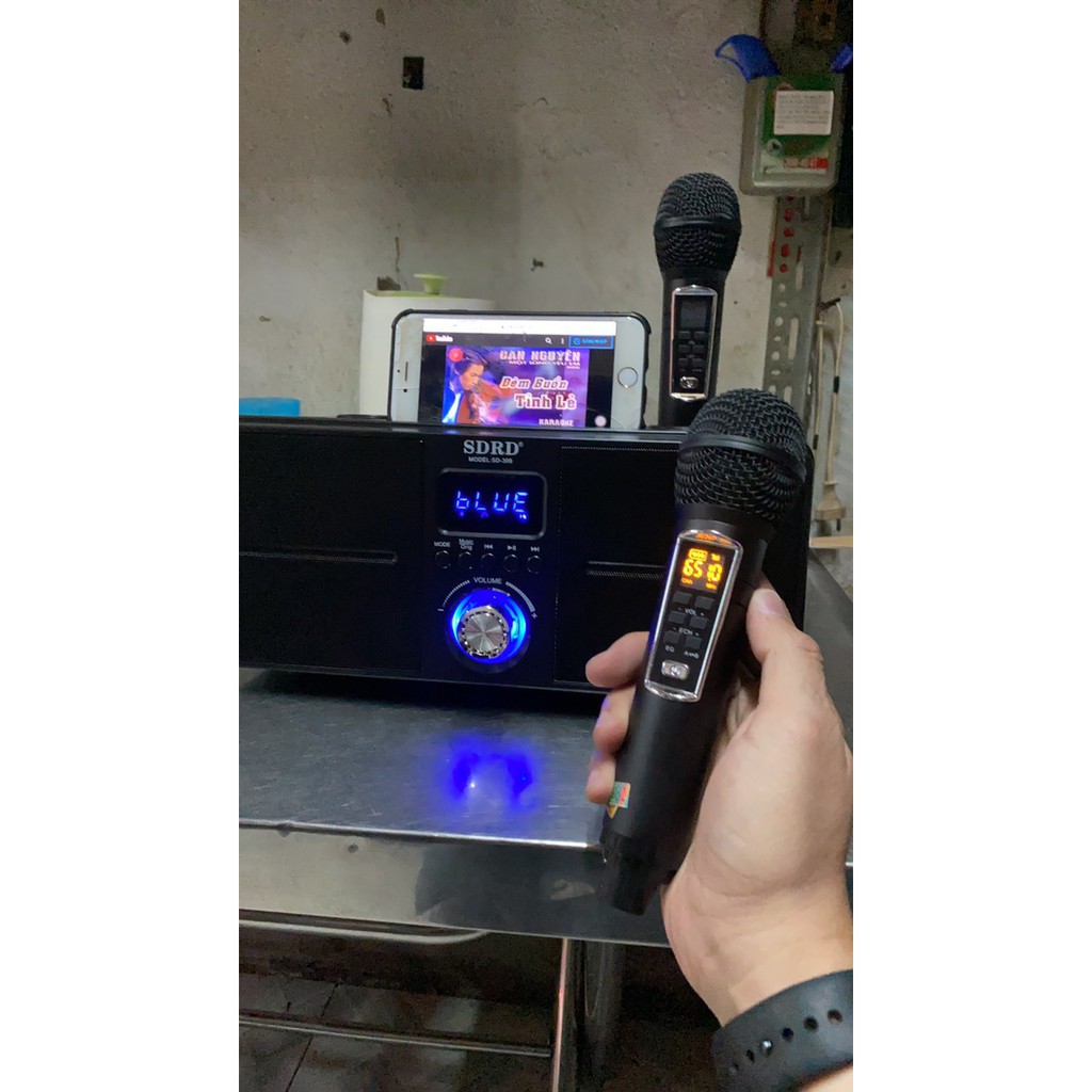 [Mã ELHACE giảm 4% đơn 300K] loa karaoke bluetooth SDRD 309 mẫu 2021 tặng kèm 2 mic ko dây