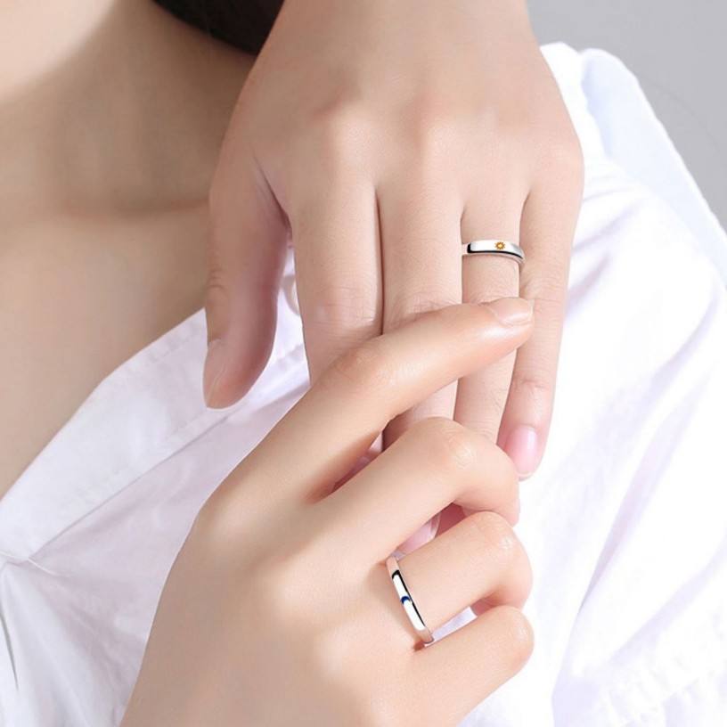 Nhẫn Hở Hình Mặt Trăng Và Mặt Trời Thời Trang Cho Cặp Đôi