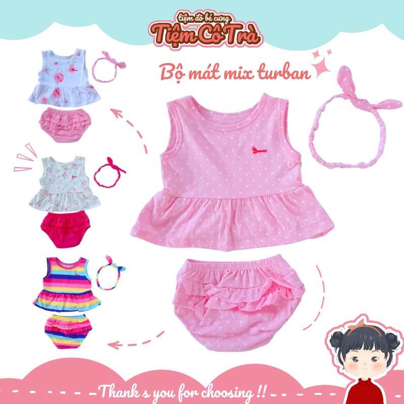 Bộ bé gái quần chip bồng Bunny kèm turban cho bé sơ sinh Tiệm Cô Trà