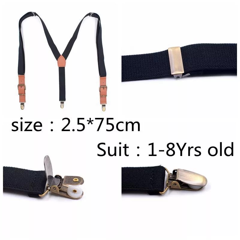 Dây giữ màu nâu bằng da PU cổ điển kích thước 2.5*75cm đàn hồi dành cho bé trai bé gái 1-8 tuổi
