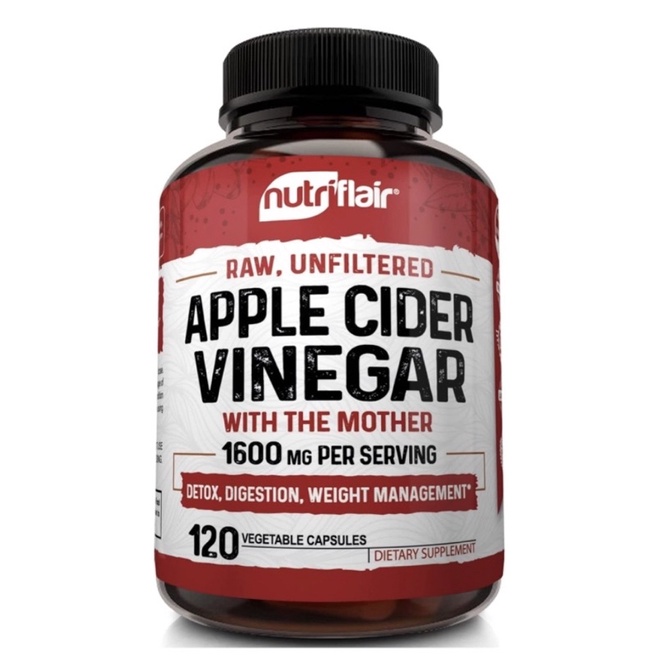 Viên giấm táo NutriFlair thuần chay giảm cân, detox, keto tăng đề kháng Apple Cider Vinegar 120 viên USA