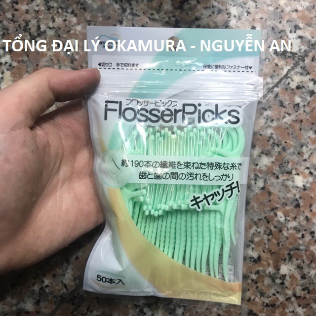 COMBO 5 GÓI TĂM CHỈ FLOSSERPICKS 50 CÂY CÁN XANH BẠC HÀ { TẶNG KÈM 01 CÂY BÀN CHẢI ĐÁNH RĂNG EDEL WHITE}