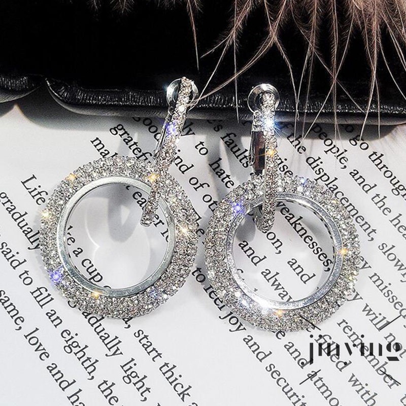 GETNOIVAS ❤S Wind 1 Pair Women Lady Girl Earrings Ear Stud Drop Rhinestone Pendant Round For Party Wedding