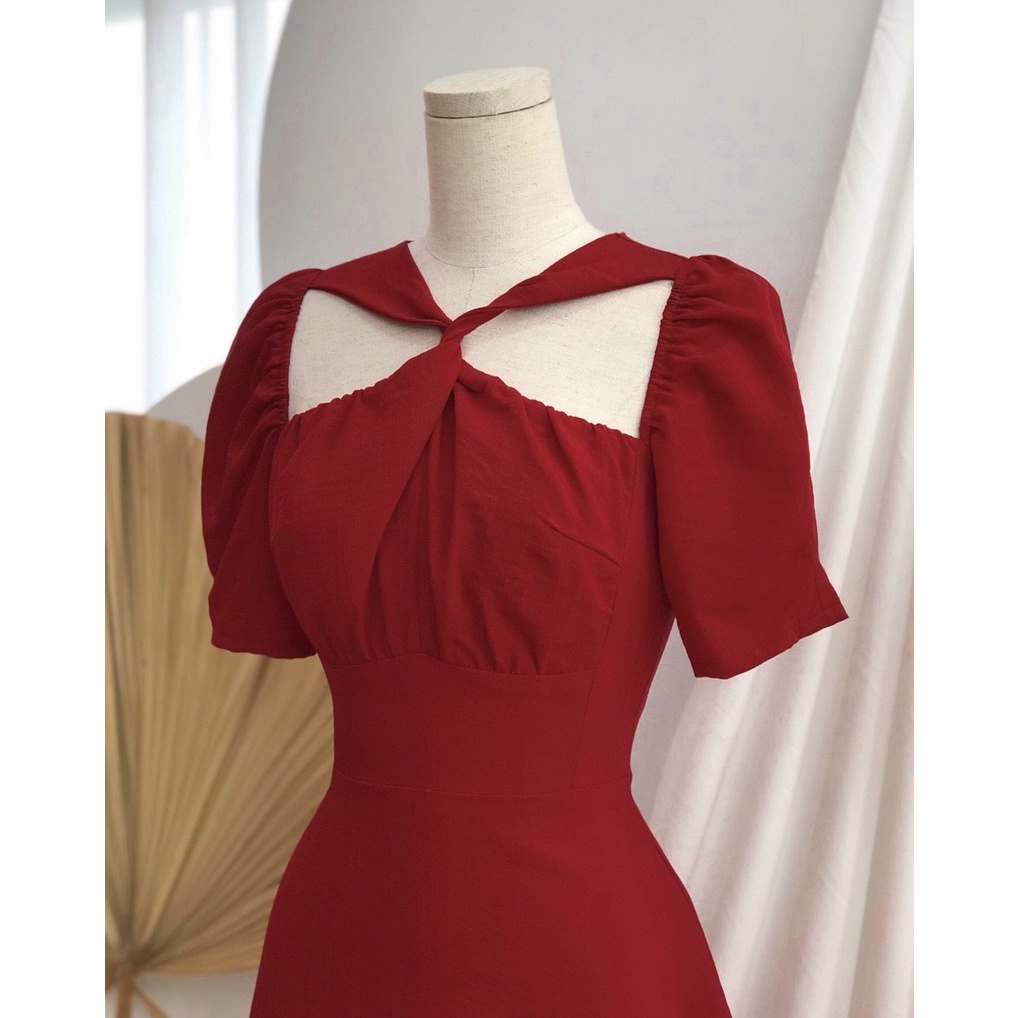 Đầm xoắn ngực dáng dài, có tay basic mặc đầm Tết siêu xinh nha , size SML, hàng thiết kế