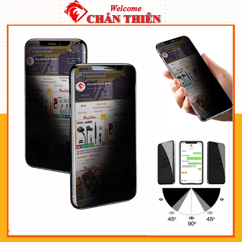 Kính cường lực chống nhìn trộm iphone 15 pro xsmax 14 pro max 11 pro max 12 Promax 6 7 8 Plus Xr X 13 pro full màn