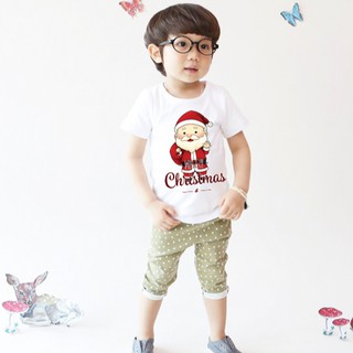 Áo Thun Trẻ Em Màu Trắng Tay Ngắn In Ông Già Noel Merry Christmas DLX