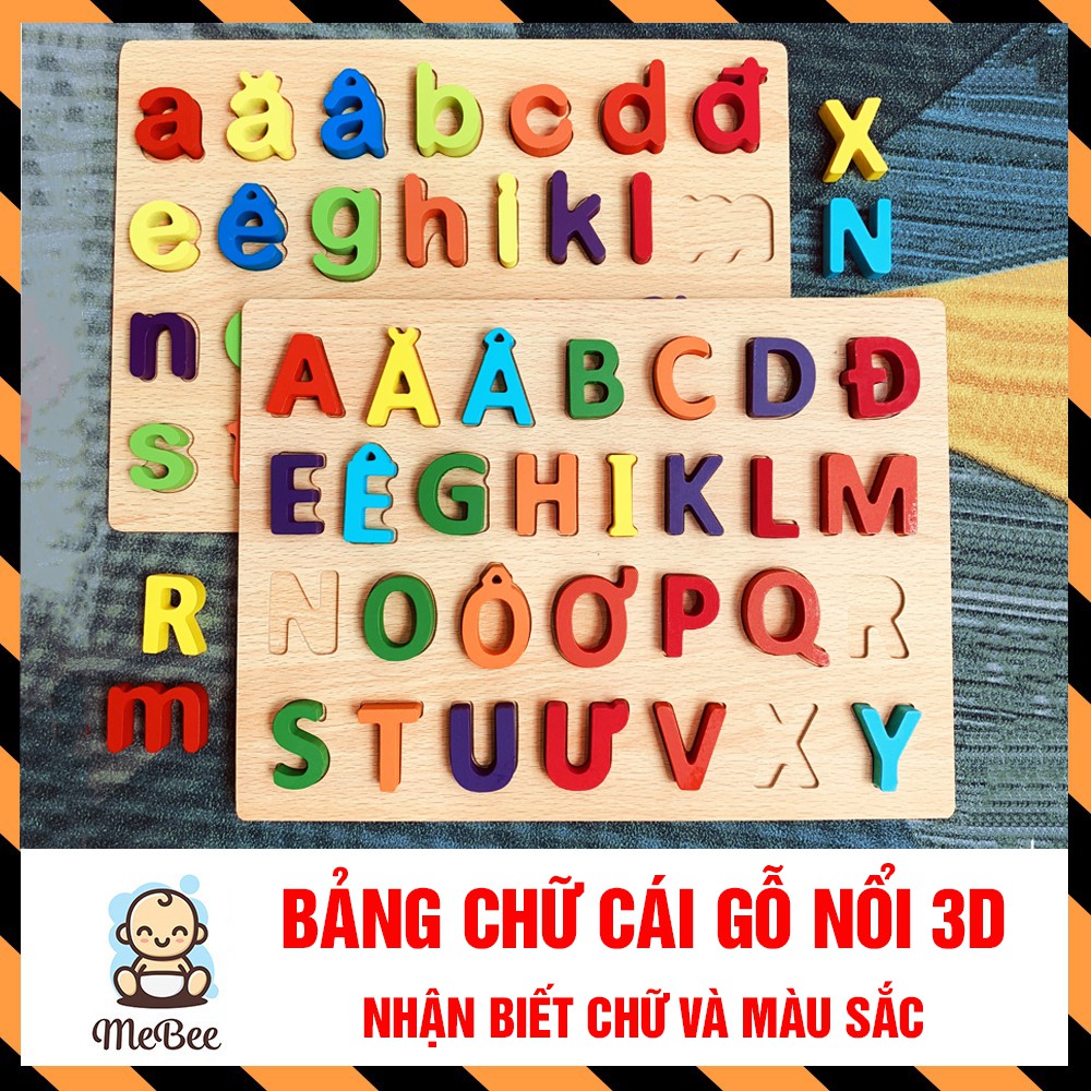Bảng chữ cái, số NỔI Tiếng Việt 3D bằng gỗ cho bé - Đồ chơi gỗ an toàn cho bé