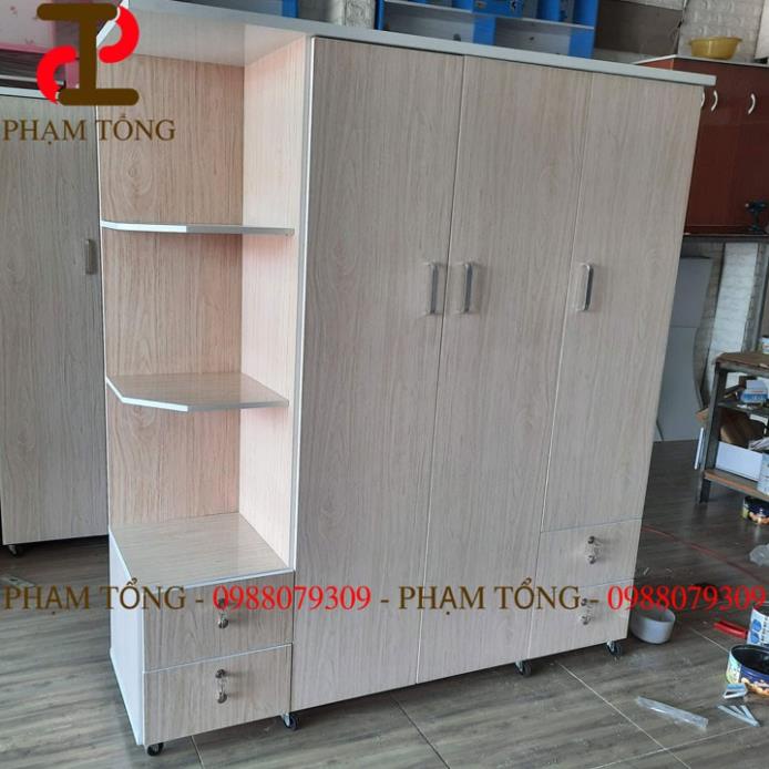 Tủ nhựa đài loan 4 cánh màu vân gỗ sáng kèm đợt hông   Miễn phí giao hàng