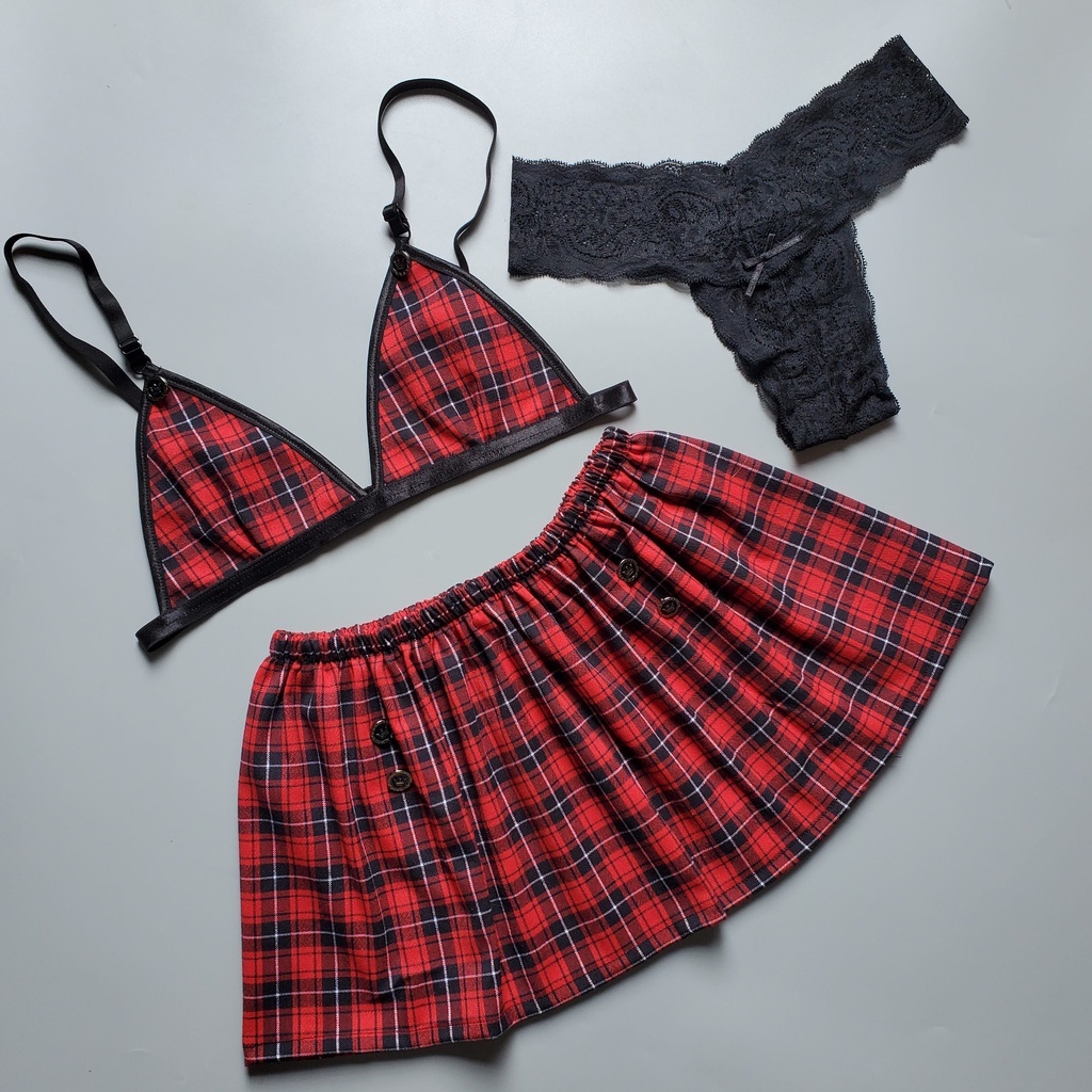 Bộ đồ ngủ ren sexy gợi cảm váy caro màu đỏ quần T NHÀ SÒ Sleepwear DN06 | BigBuy360 - bigbuy360.vn