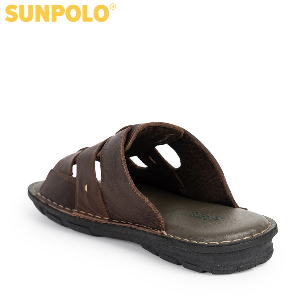 Dép Quai Ngang Nam Da Bò Cao Cấp SUNPOLO Nâu - SUA13N - Có Big size 44 45