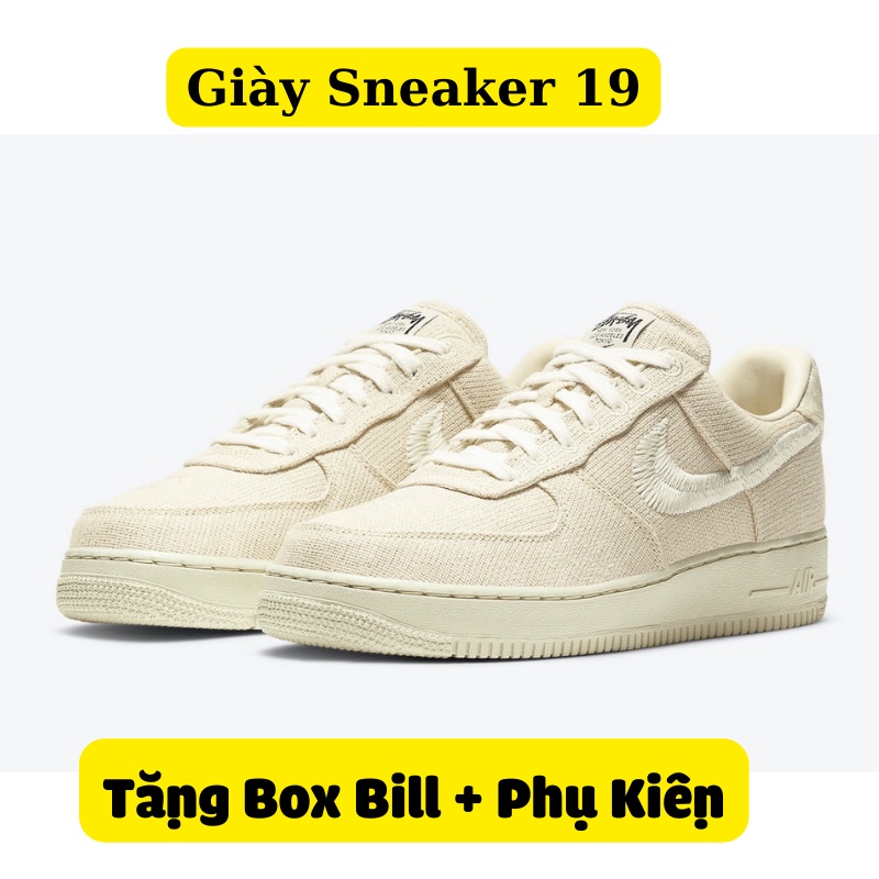 Giày Thể Thao AF1 Low Stussy Fossil , Giày AF1 Canvas Vệt Kem Phong Cách 2022 Fullbox + Phụ Kiện