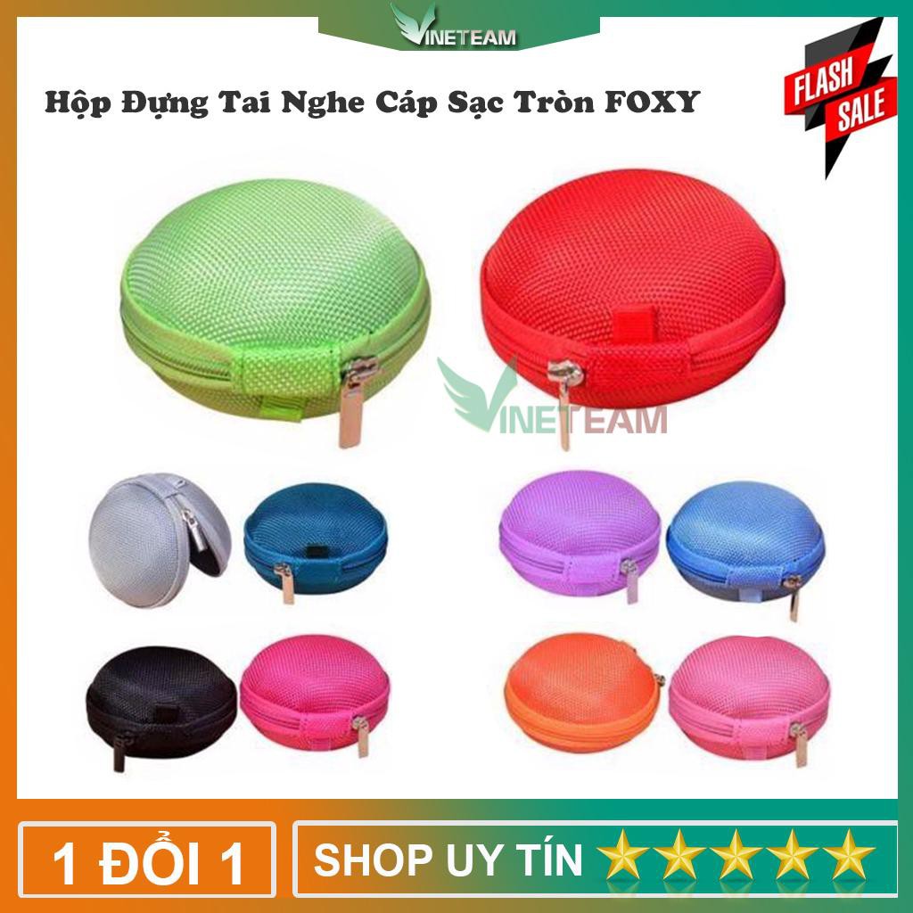 Hộp đựng tai nghe cáp sạc vuông,tròn có túi lưới bên trong