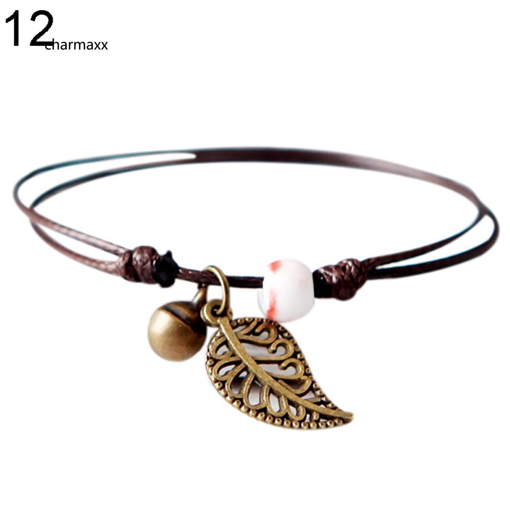 Vòng tay mặt chiếc lá đính hạt sứ Vintage thời trang