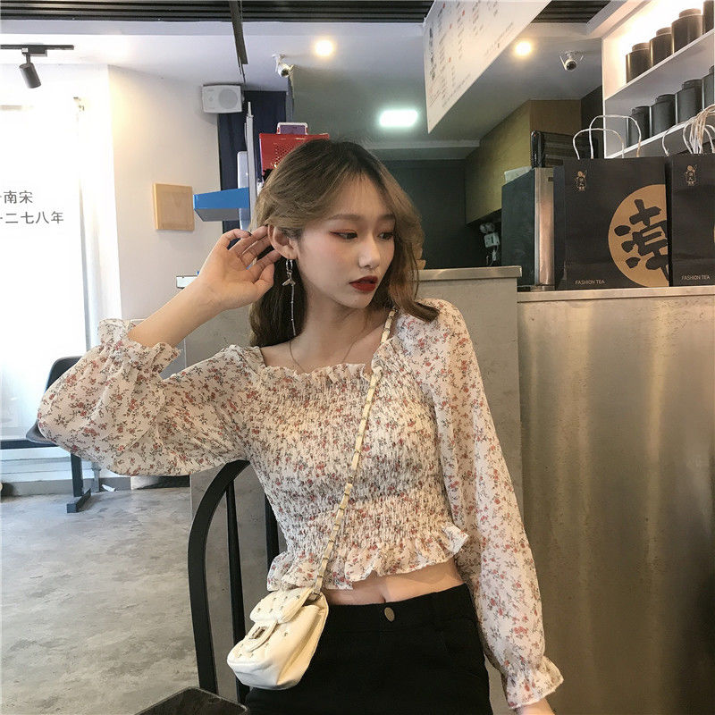 Áo croptop BH vải voan cổ vuông hoạ tiết hoa xinh xắn gợi cảm cho nữ